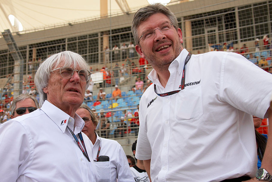 Bernie Ecclestone with the 'new' team's boss Ross Brawn