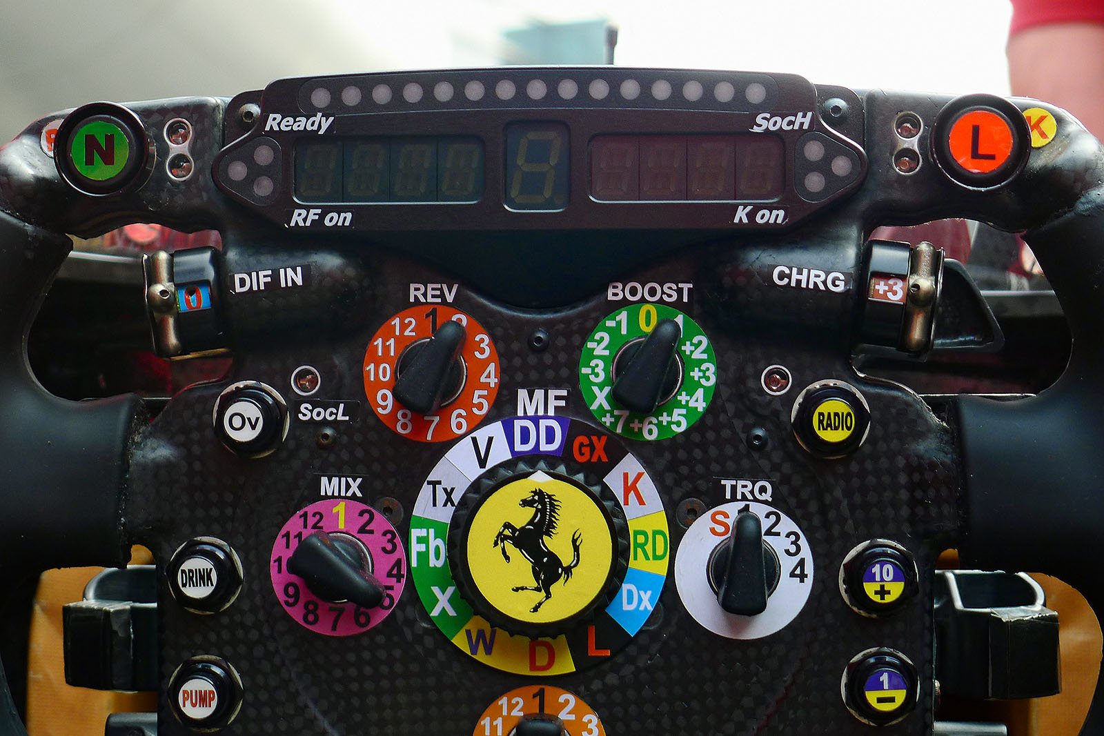 The steering wheel of a Ferrari F2012 in race trim