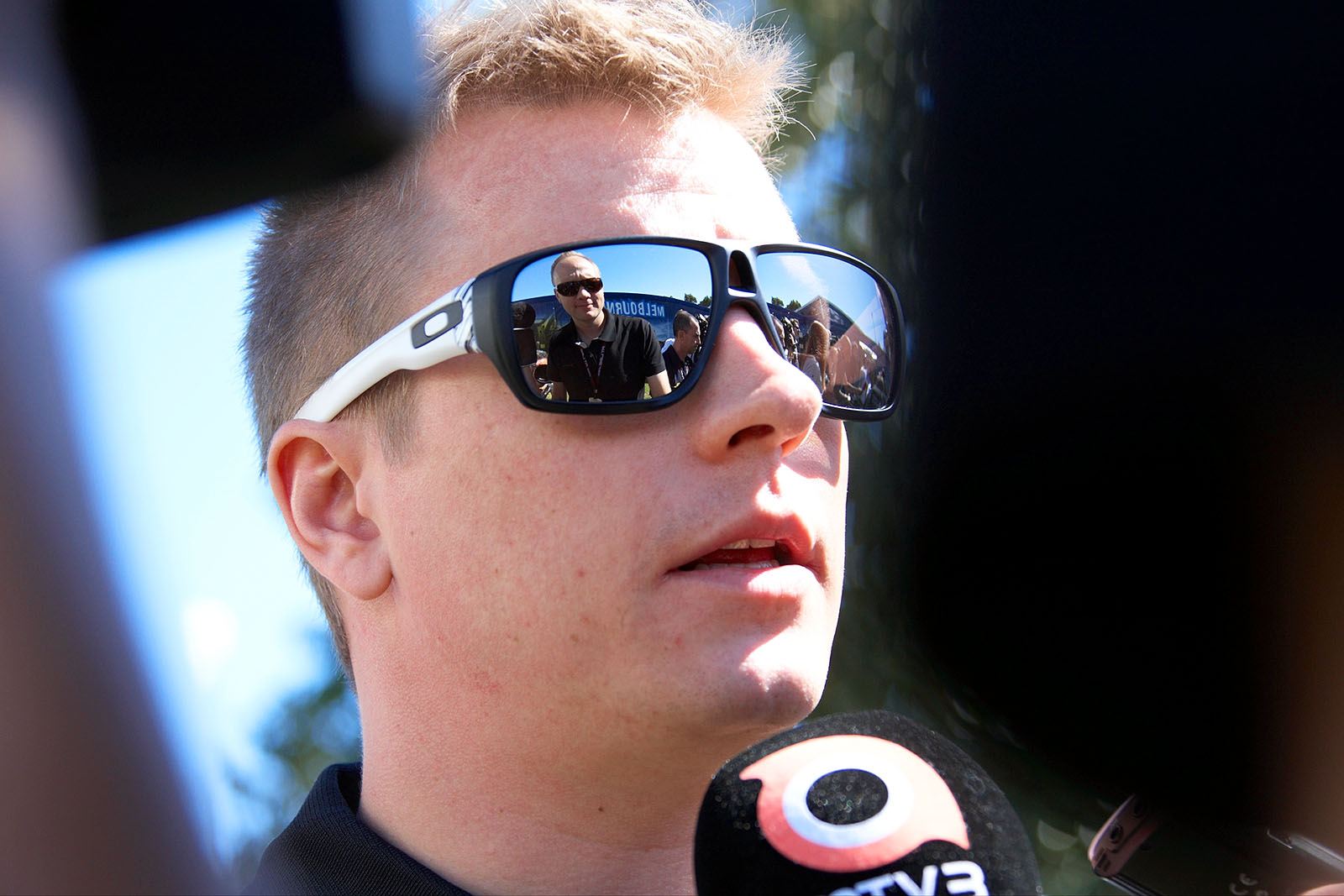 Kimi Raikkonen, Lotus F1 team, gives an interview