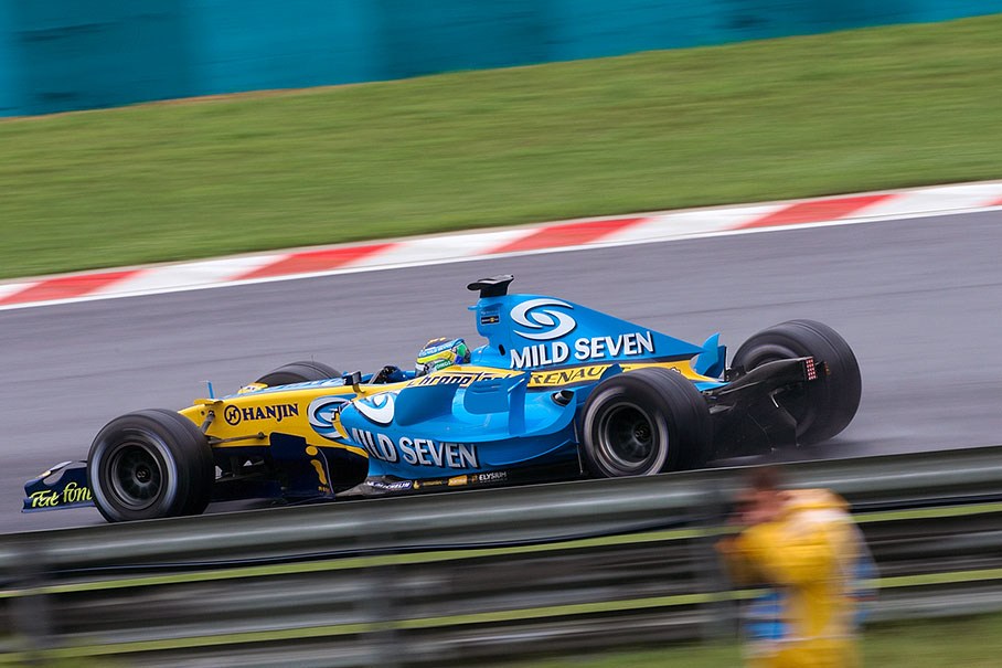 Fisichella lost his rear wing after slipping slightly against a wall