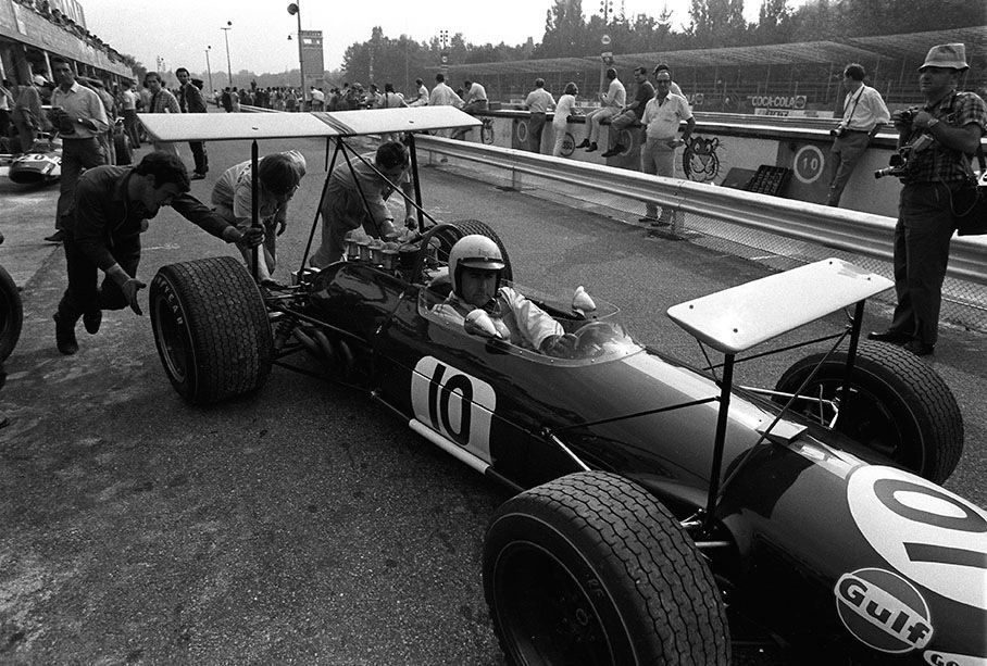 Jack Brabham in the pits during practice.