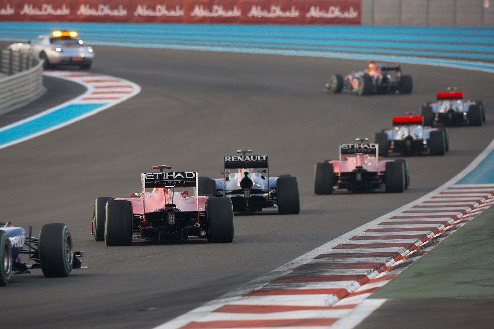 Cars cruising behind the safety car
