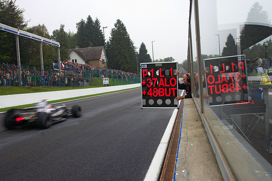 Kimi Raikkonen of McLaren-Mercedes with one lap to go.