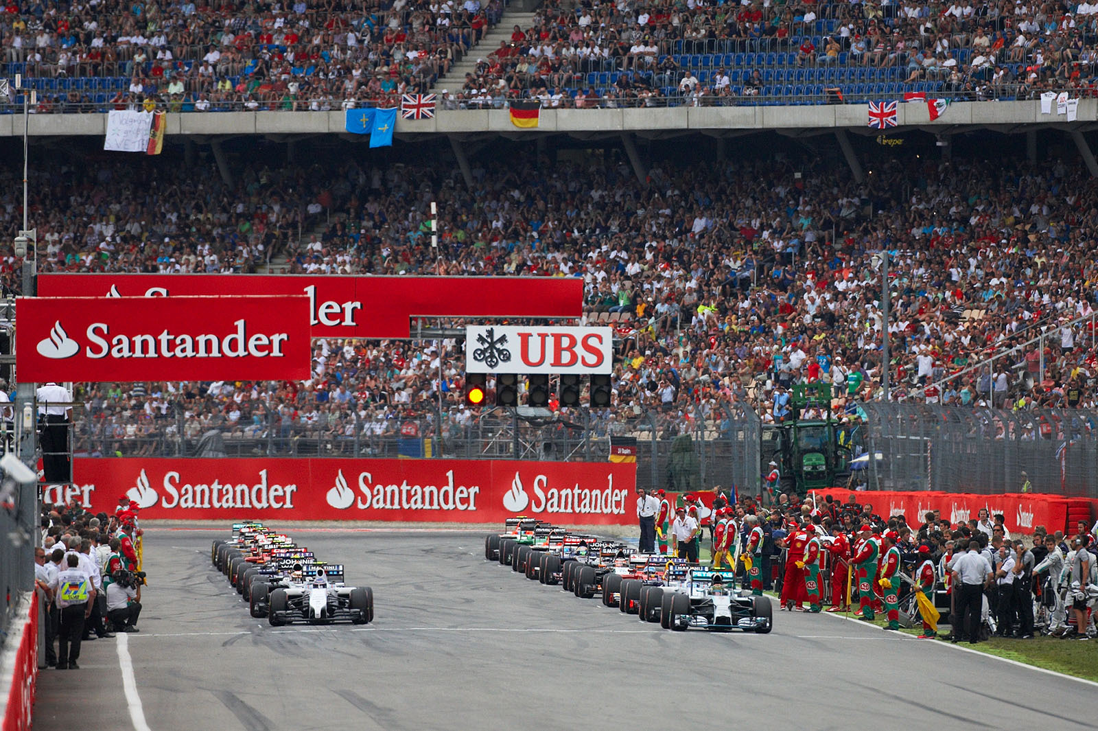 Starting grid with Rosberg (Mercedes) and Bottas (Williams) on the 1st row, Hockenheim, German Grand Prix, 2014