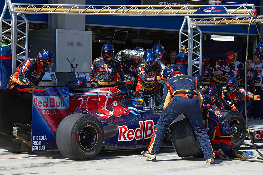 Sebastien Bourdais arrives at Toro Rosso pits