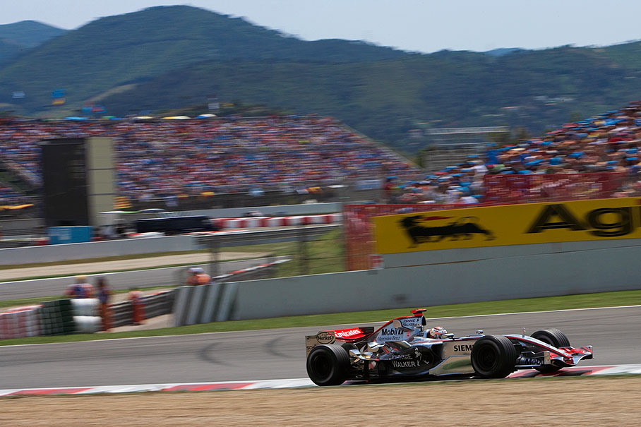 Kimi Raikkonen speeding through the "black hills"