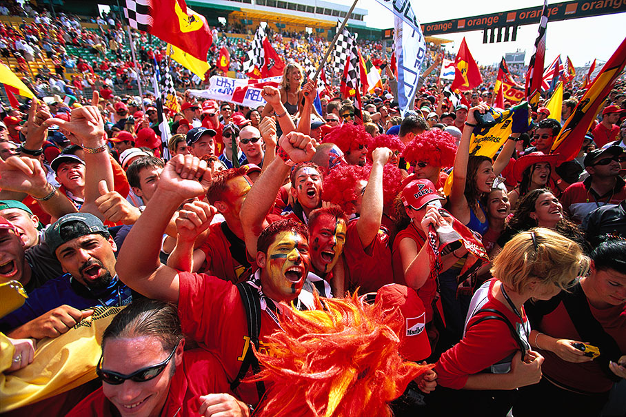 Ferrari fans exited after Michael Schumacher's victory