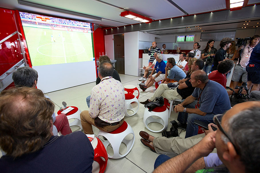 The paddock was empty as everybody watched the World Championship football match of Italy versus Slovakia - here in Ferrari's media motorhome with an already slightly depressed mood of the Italians