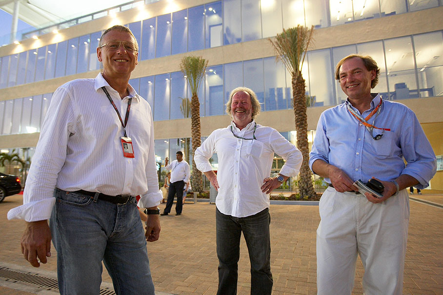Abu Dhabi race track's architect Hermann Tilke with his partner Peter Wahl and chief designer Ulrich Merres