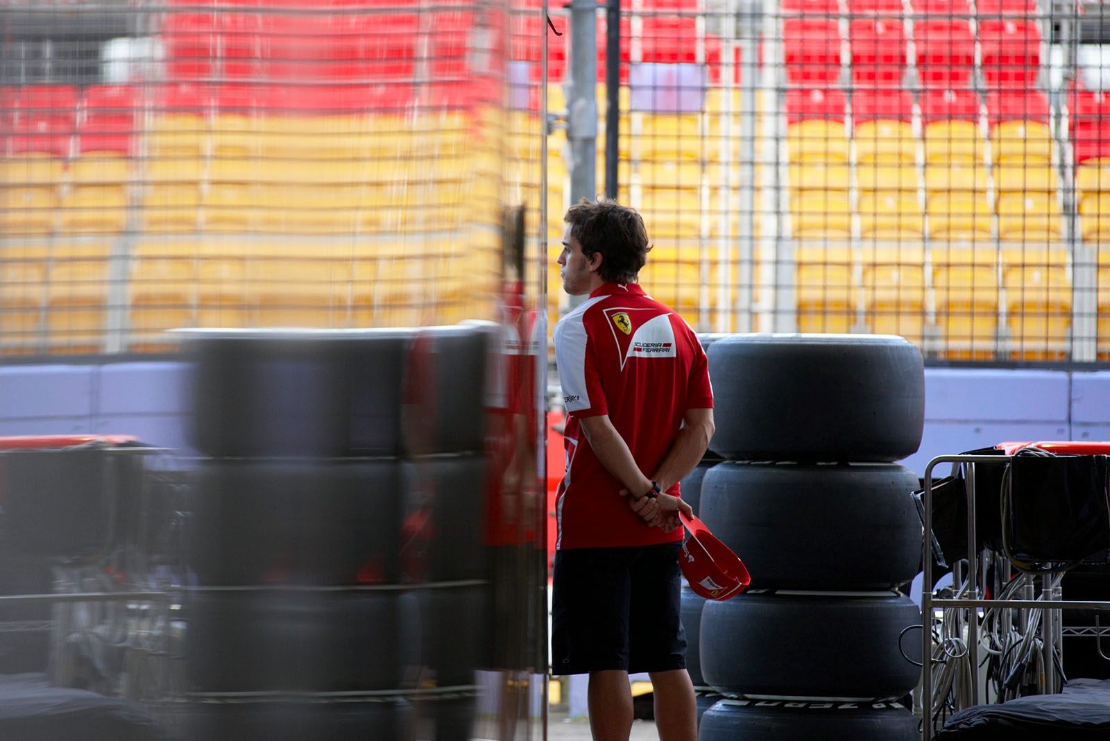 Fernando Alonso in the Ferrari pits on Thursday afternoon