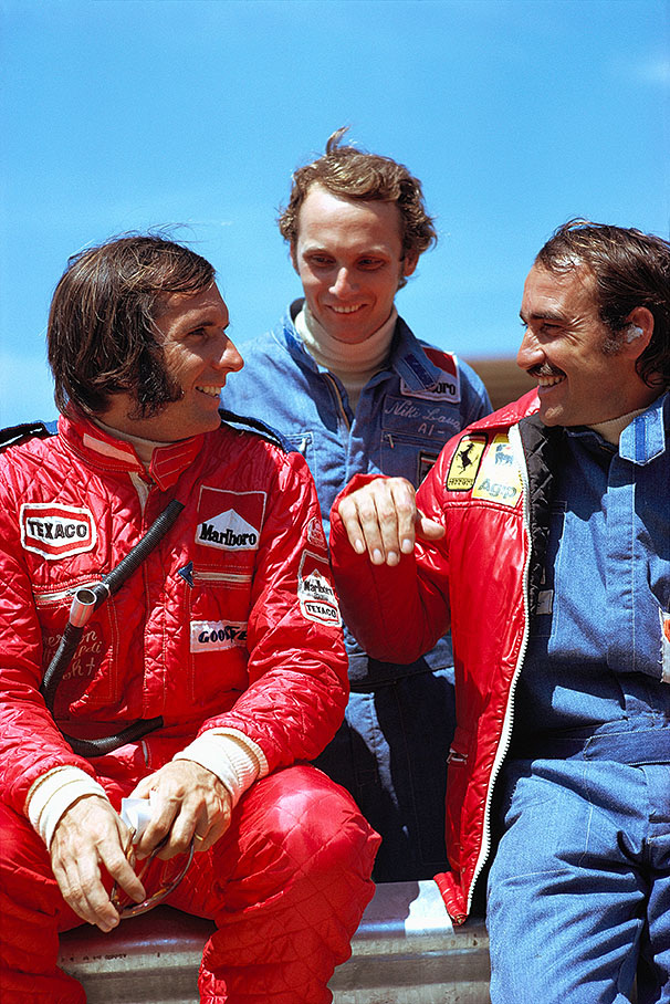From left to right: Emerson Fittipaldi, Niki Lauda, Clay Regazzoni.