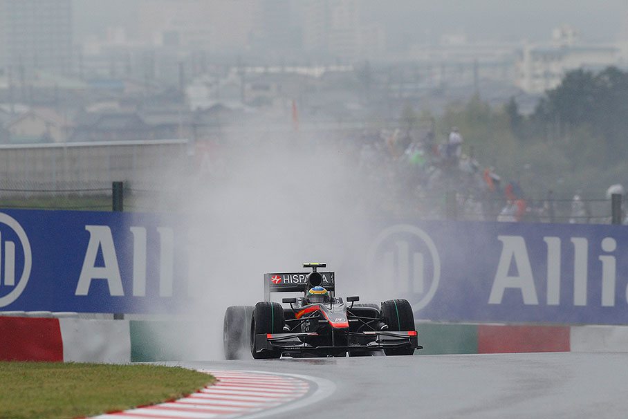 Bruno Senna, Hispania Racing, on a rainy Saturday morning practice session