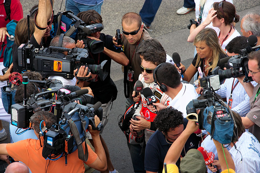 Right after the race TV cameras point at Alonso who did not make it to podium