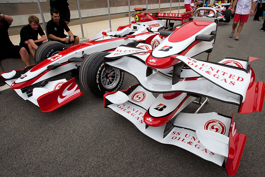 Super Aguri nose cones with attached wings wait for scrutineering on Thursday evening