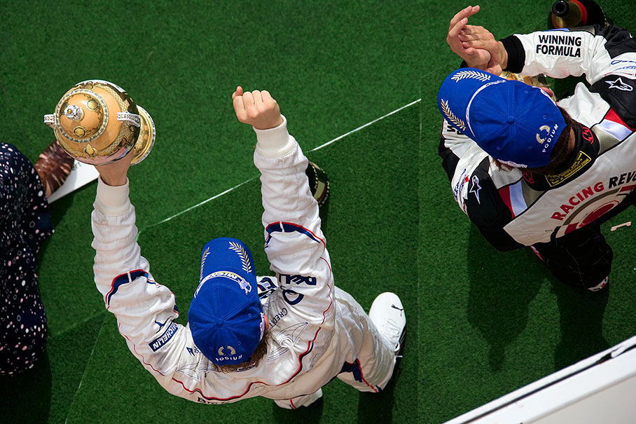 Nick Heidfeld celebrating his important third position