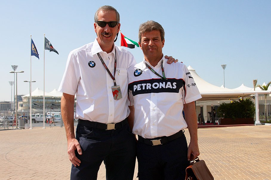 Dr.-Ing. Klaus Draeger, BMW Group and BMW member of the board, with BMW Sauber's logistics and operations manager Fritz Enzinger