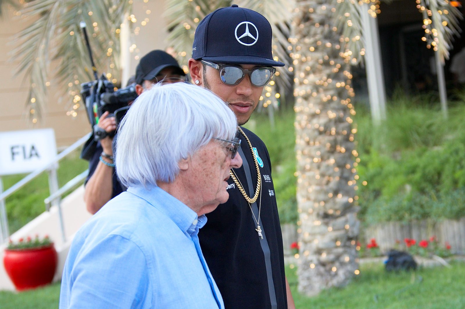 Two-time world champion Lewis Hamilton and F1 Group executive Bernie Ecclestone, Bahrain Grand Prix, 2015
