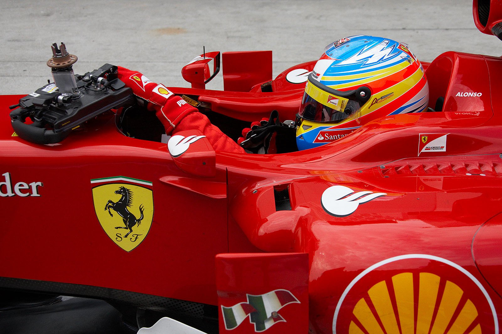 Fernando Alonso on Ferrari in parc ferme after Q3