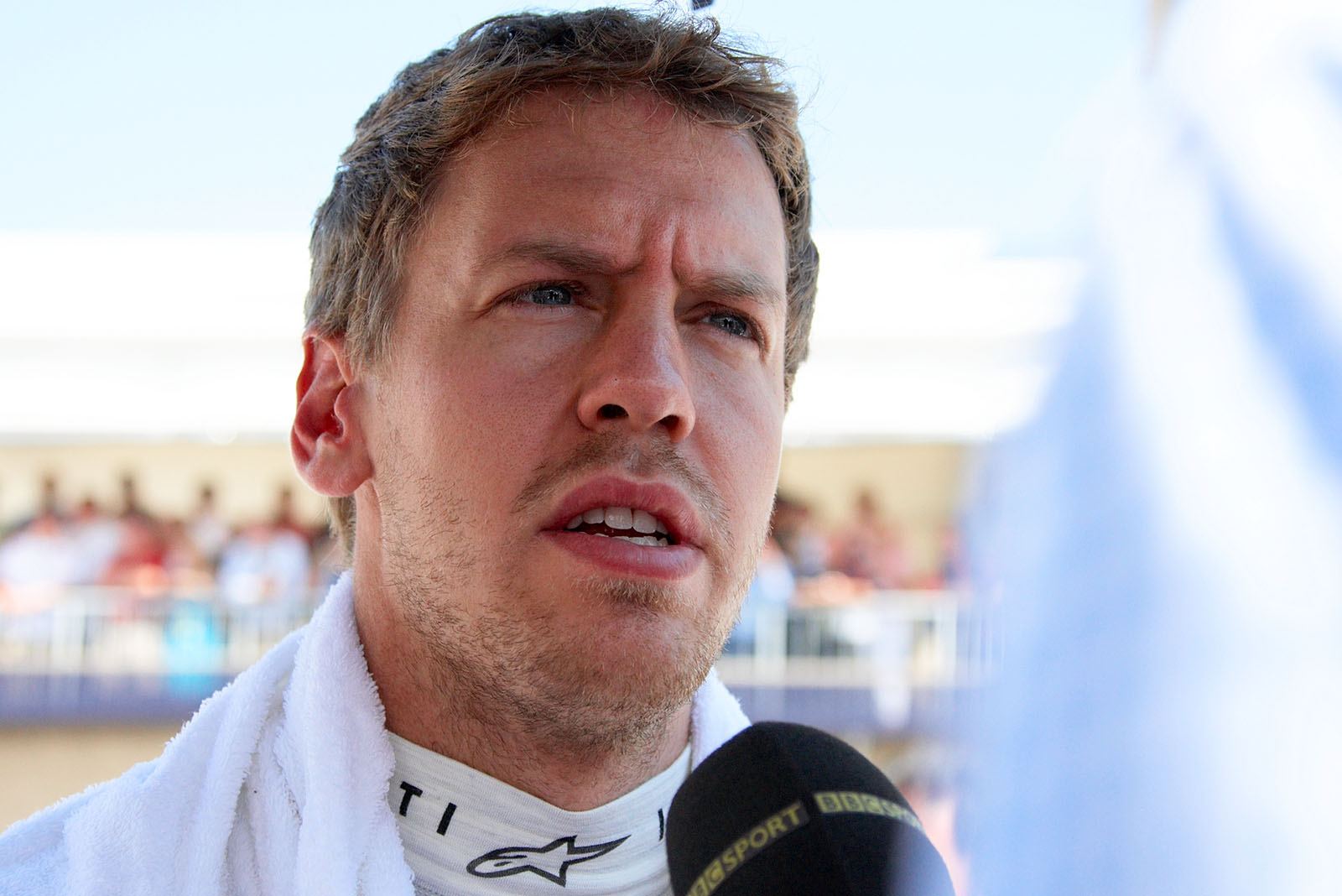 Sebastian Vettel, Red Bull Racing, is interviewed on the grid before the race