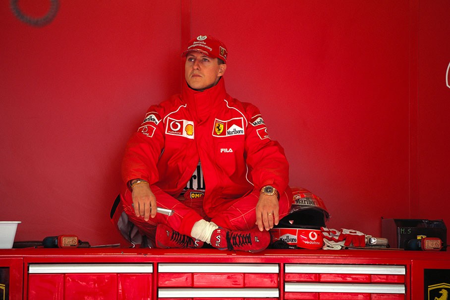 Michael Schumacher in the Ferrari pits
