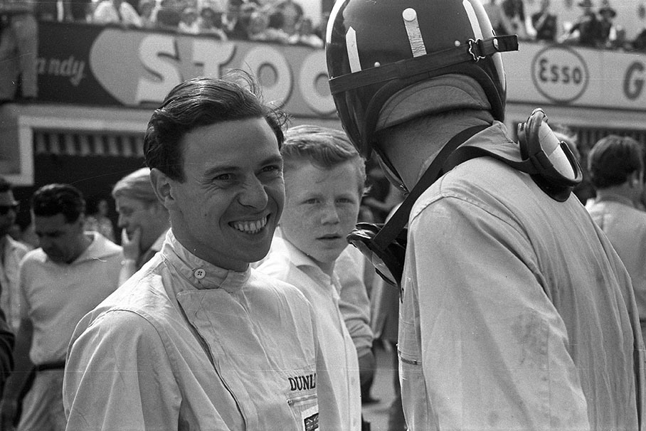 Jim Clark jokes around with Graham Hill