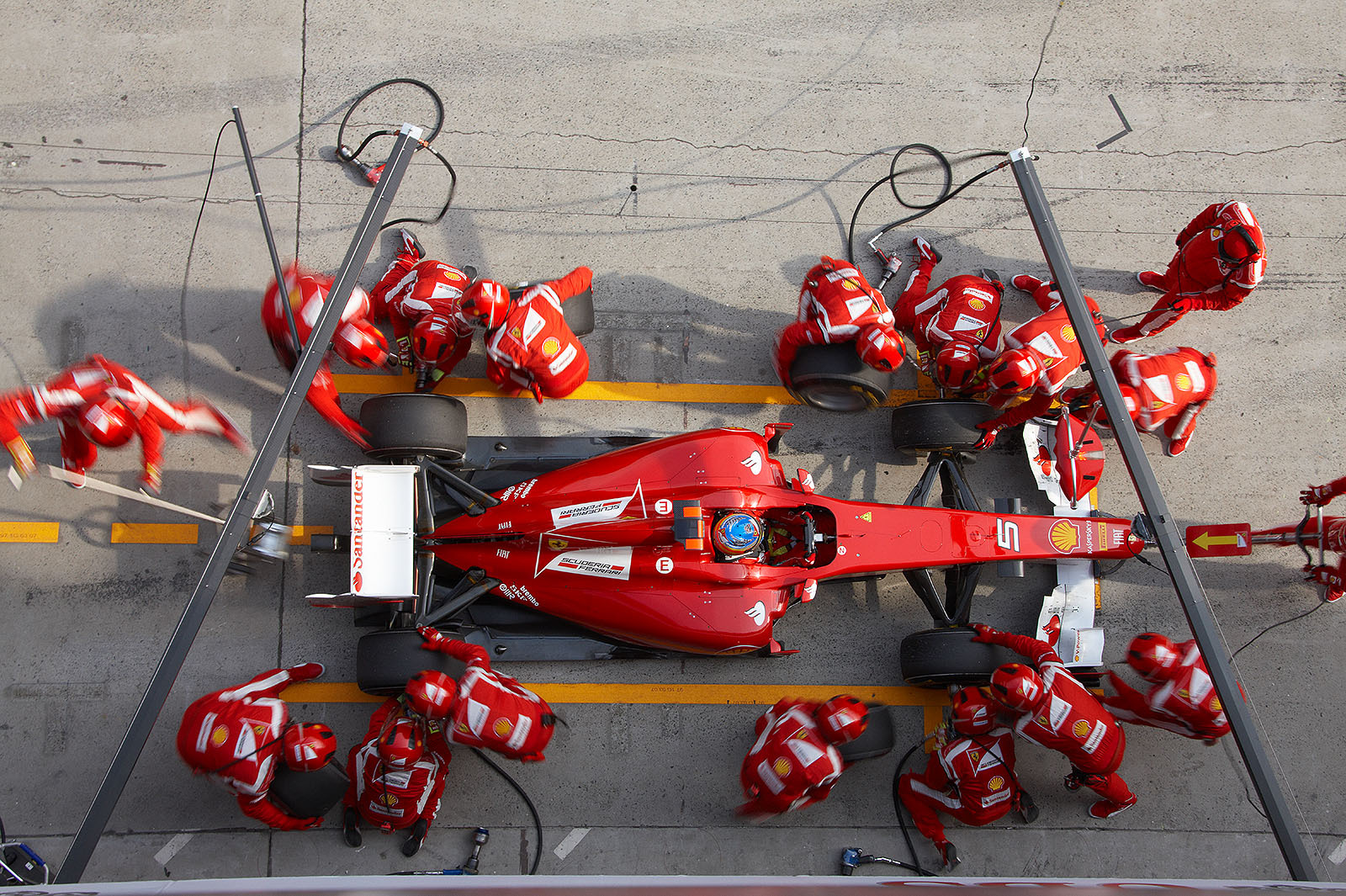 Fernando Alonso stops at Ferrari pits