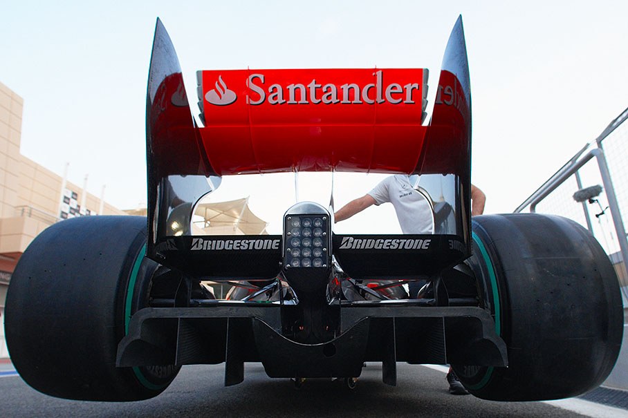The back end of a McLaren-Mercedes car showing the diffusor