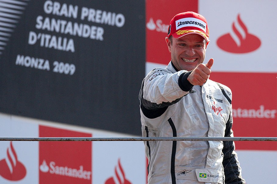 Race winner Rubens Barrichello on the podium