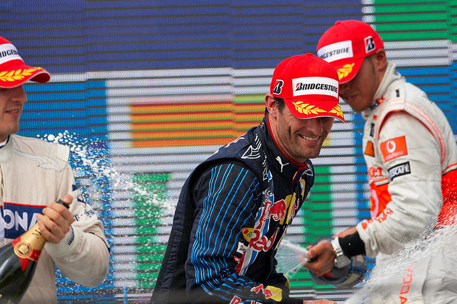 Champagne shower for Mark Webber