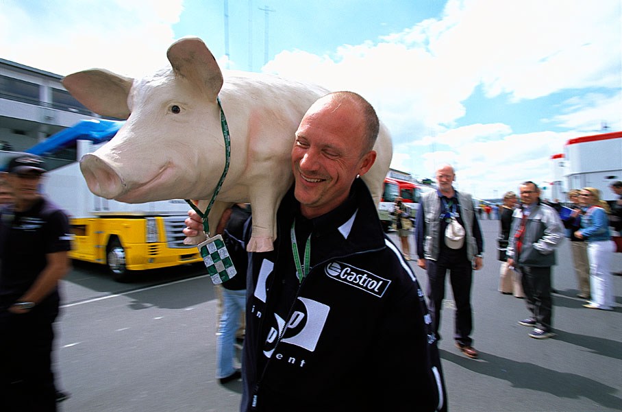 The BMW.Williams teams's lucky pig