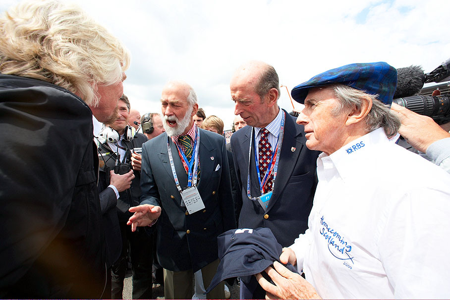 Richard Branson with the Duke of York (first left from Jacky Stewart).