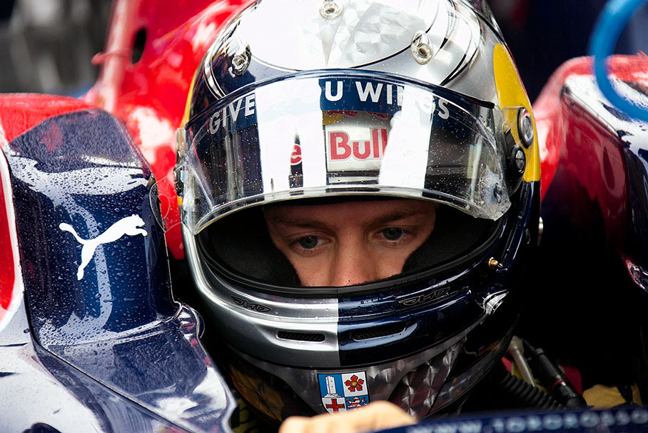 Sebastian Vettel prepares to race
