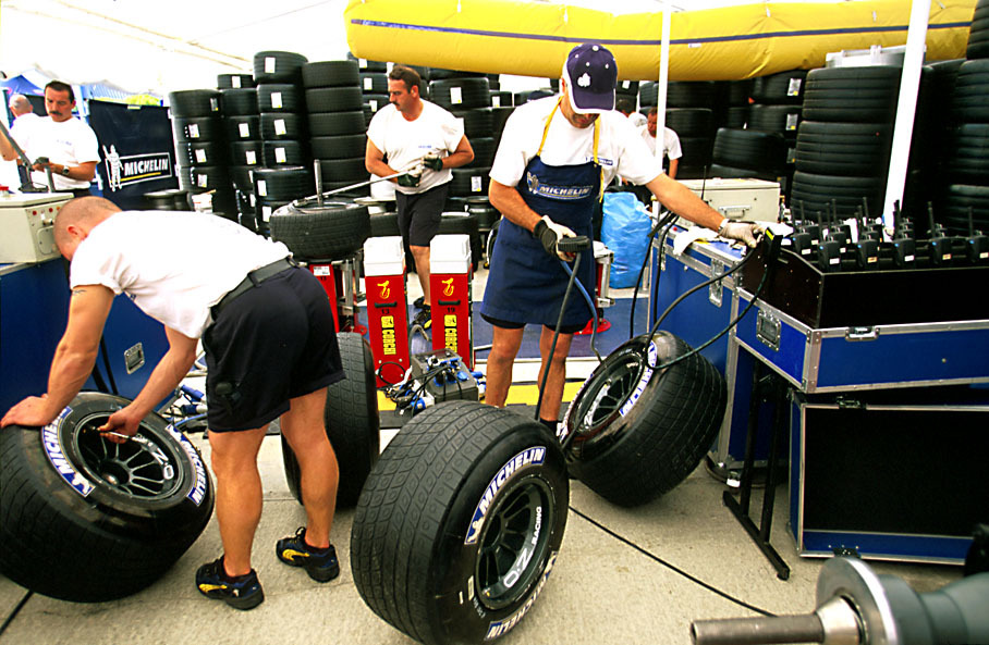 Michelin craftsmen working in their mobile factory