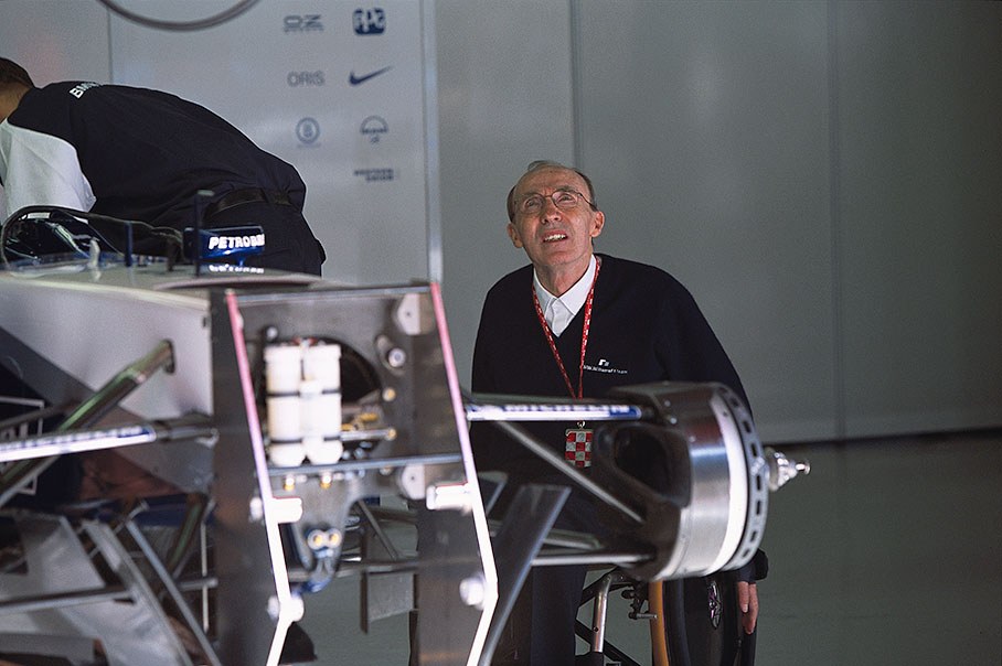 Sir Frank Williams in his pits