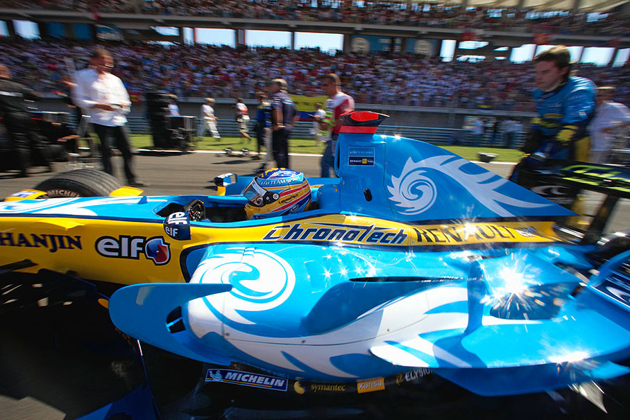 Fernando Alsonso on his way to his grid place