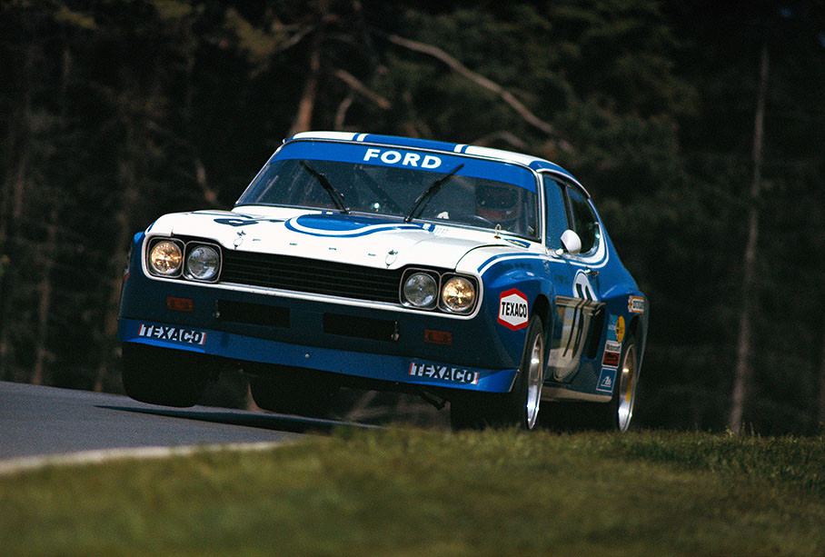 John Fitzpatrick (GB) and Gerry Birrell (GB) jump to victory in T3.0 group with the Ford Capri RS (sixth overall)
