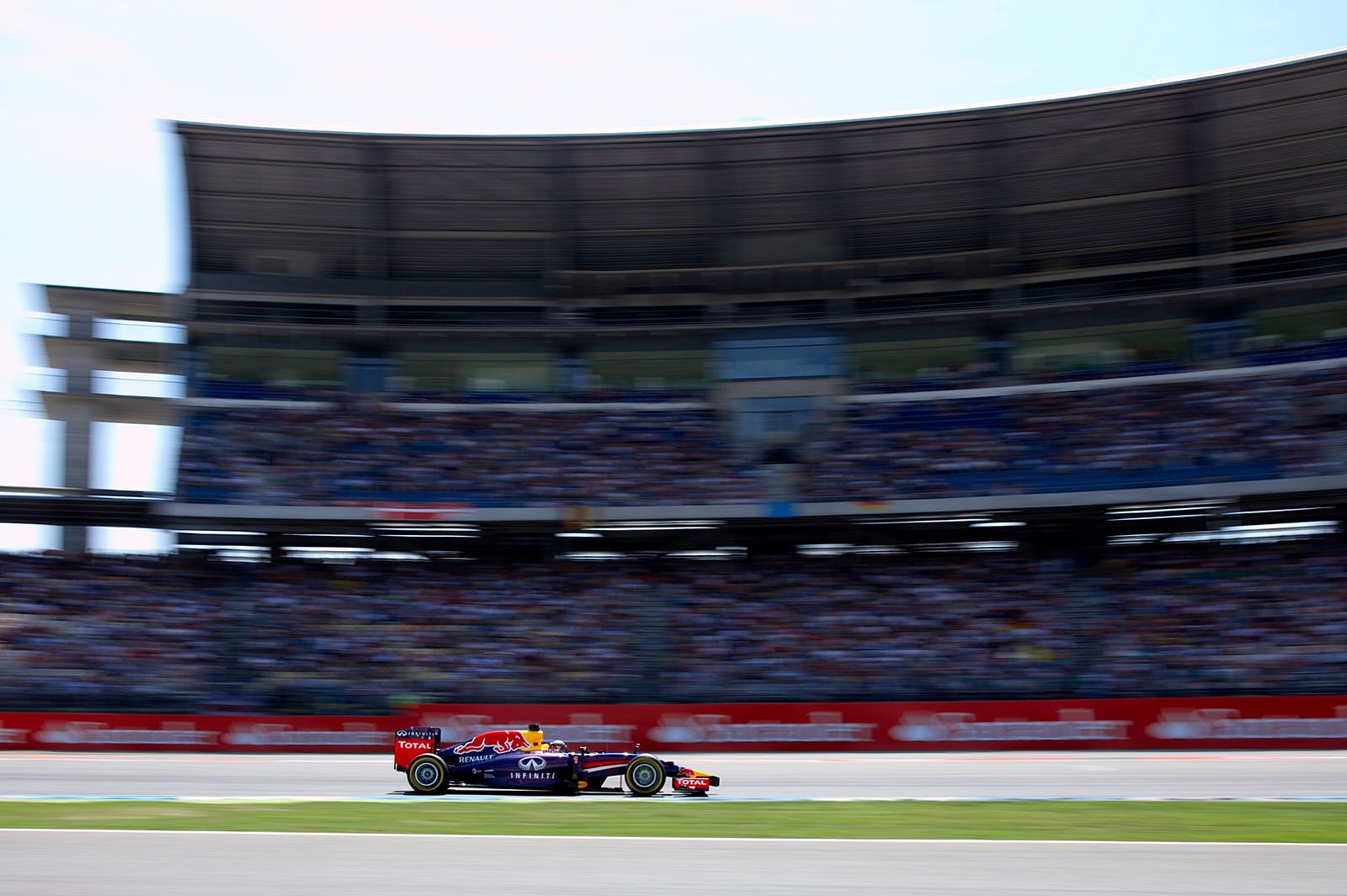 Sebastian Vettel, Red Bull-Renault, passes the grand stand, Hockenheim, German Grand Prix, 2014