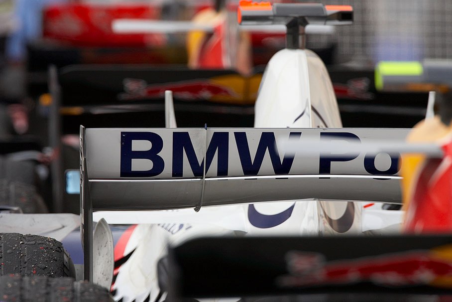 A BMW Sauber cars in park ferme after the race