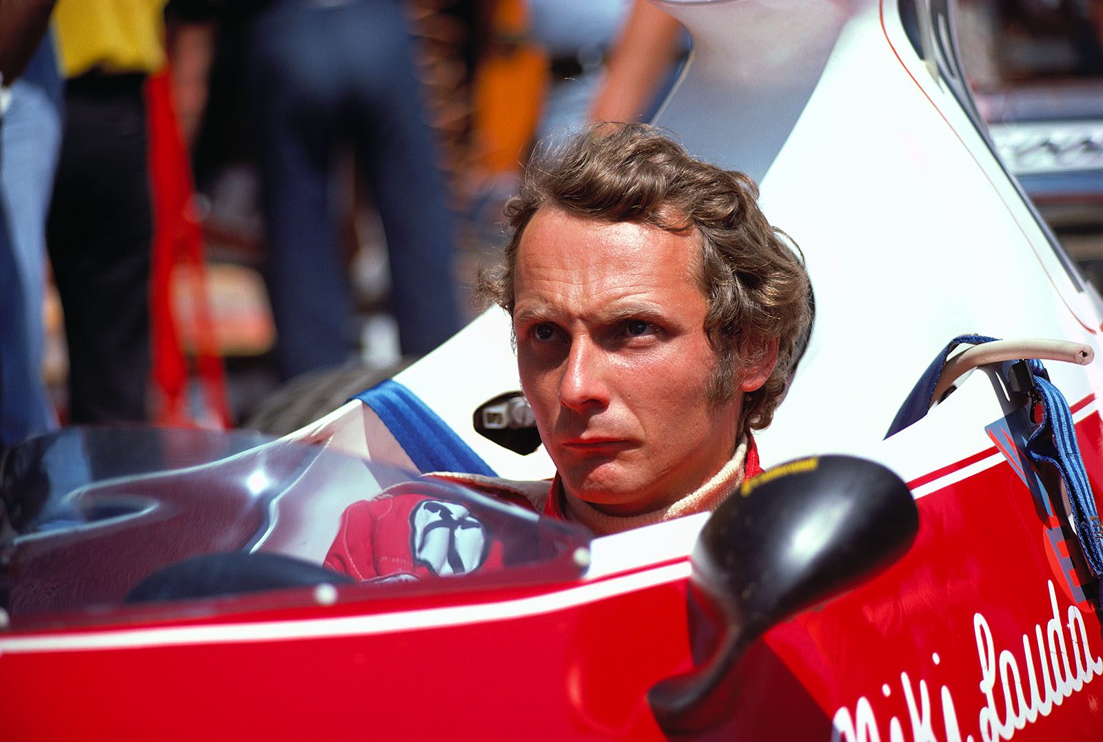 Ferrari driver and championship leader Niki Lauda, German Grand Prix, Nurburgring, 1975