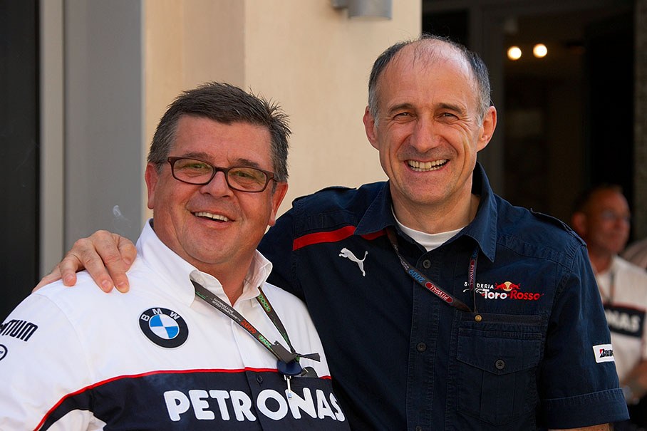 BMW's hospitality chef Joschi Walch with Toro Rosso's team boss (and former logistics &amp; operations manager at BMW Sauber) Franz Tost