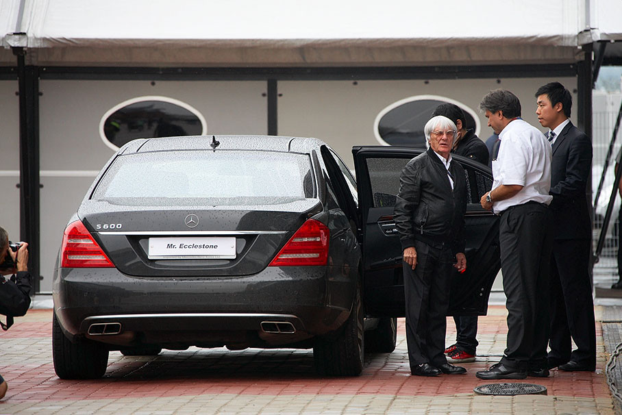 Bernie Ecclestone arrives in the paddock