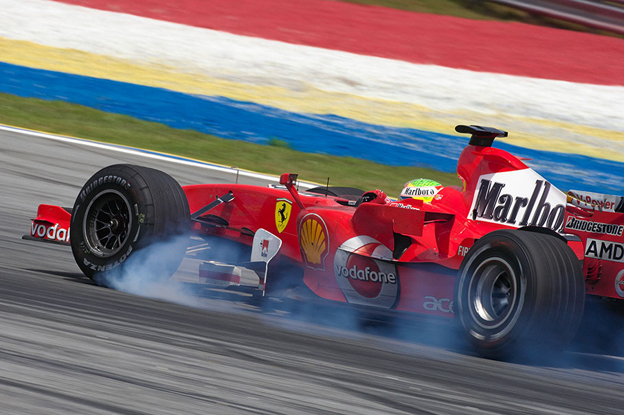 New Ferrari ace Felipe Massa burning some rubber of his Bridgestones