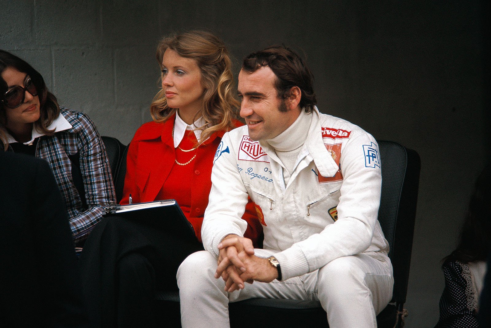 Clay Regazzoni (CH). Next to him his team-mate's wife Barbro Peterson