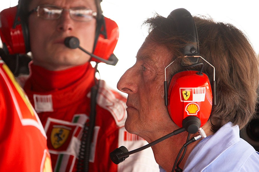 Loca Cordero di Montezemolo at Ferrari's pitwall command center with Chris Dyer