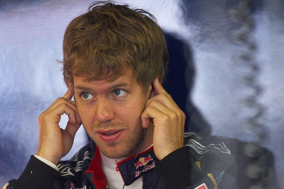 Sebastian Vettel in Red Bull Racing pits