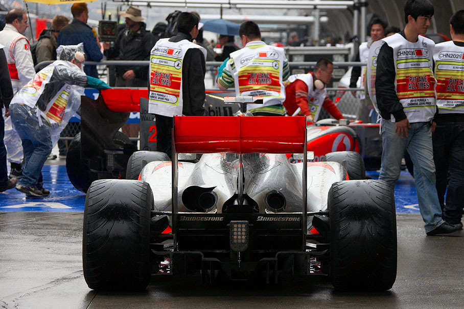 Winner Jenson Button's McLaren-Mercedes with a pair of quite used looking tyres after the Chinese GP (slightly flattened as the air inside cools down)