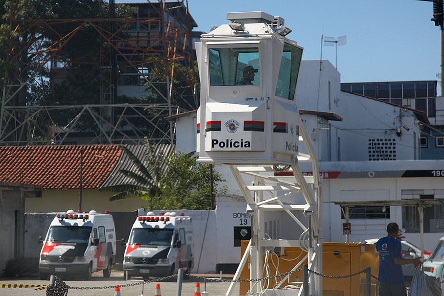An armoured police tower for traffic observation in Sao Paulo near the race track
