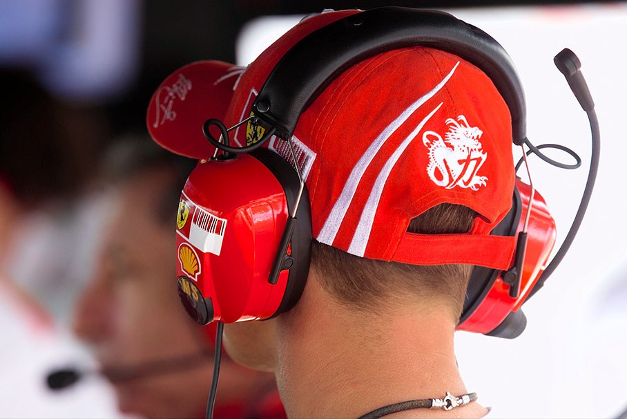 Michael Schumacher at pit wall command center