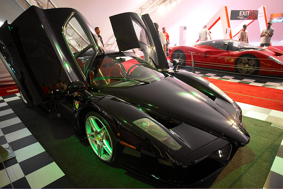 A black Ferrari Enzo in the exhibition