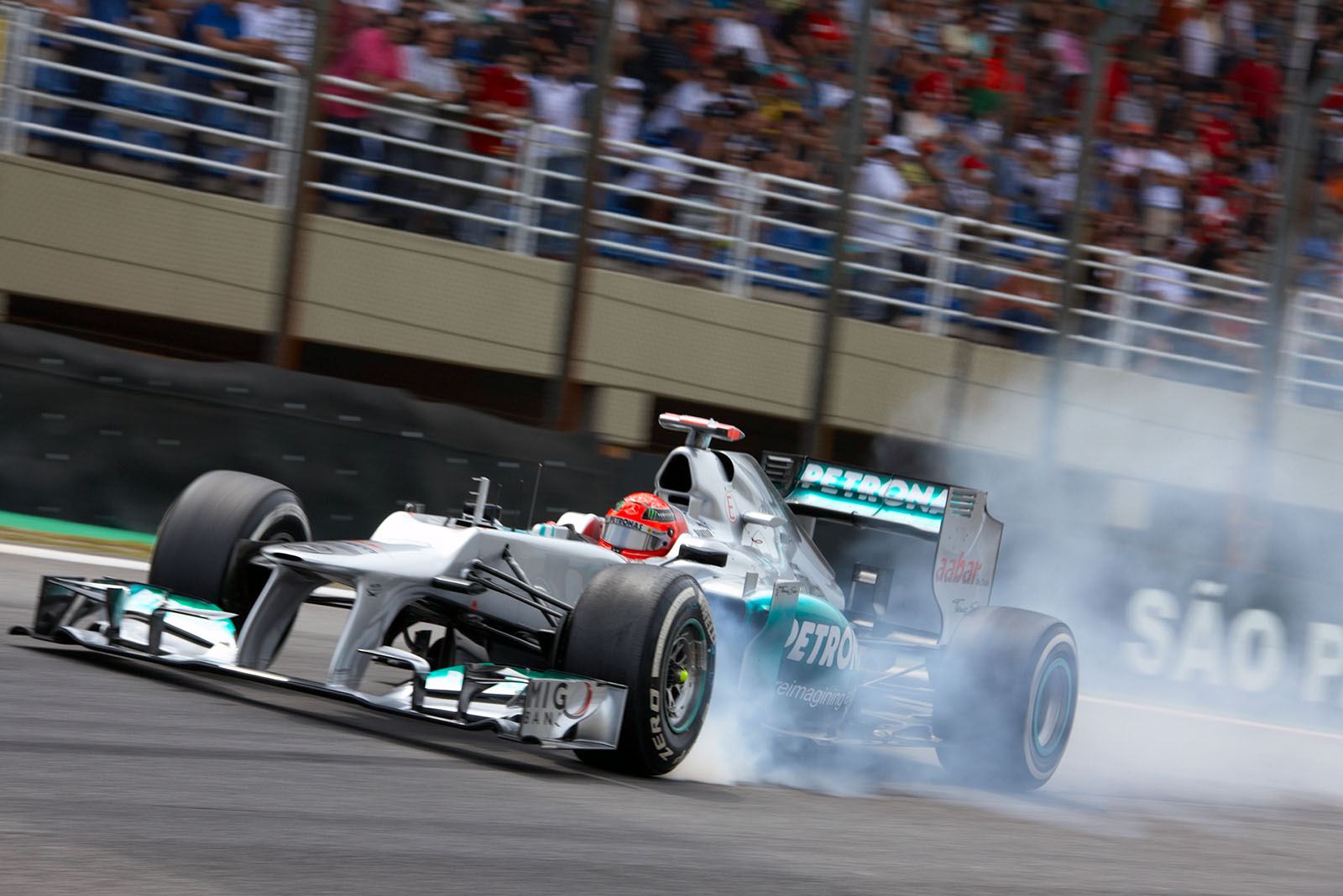 Michael Schumacher of Mercedes GP brakes hard